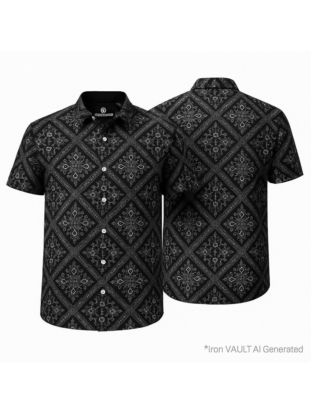 Akademiks Black Bandana Print Button Down Shirt Mens Short Sleeve A13SW22 NWT